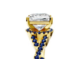 Yellow gold Princess Cut Diamond with Blue Sapphire side stone Halo Twist Band Solitaire Prong Setting Ring_41