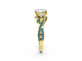 Yellow gold Princess Cut Diamond with Blue Topaz side stone Halo Twist Band Solitaire Prong Setting Ring_32