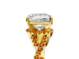 Yellow gold Princess Cut Diamond with Citrine side stone Halo Twist Band Solitaire Prong Setting Ring_29