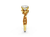 Yellow gold Princess Cut Diamond with Citrine side stone Halo Twist Band Solitaire Prong Setting Ring_32