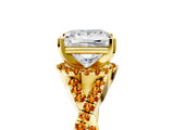 Yellow gold Princess Cut Diamond with Citrine side stone Halo Twist Band Solitaire Prong Setting Ring_35