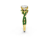 Yellow gold Princess Cut Diamond with Emerald side stone Halo Twist Band Solitaire Prong Setting Ring_14