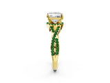 Yellow gold Princess Cut Diamond with Emerald side stone Halo Twist Band Solitaire Prong Setting Ring_26