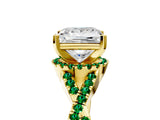 Yellow gold Princess Cut Diamond with Emerald side stone Halo Twist Band Solitaire Prong Setting Ring_29
