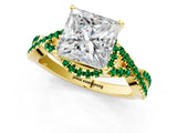 Yellow gold Princess Cut Diamond with Emerald side stone Halo Twist Band Solitaire Prong Setting Ring_31