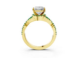 Yellow gold Princess Cut Diamond with Emerald side stone Halo Twist Band Solitaire Prong Setting Ring_33