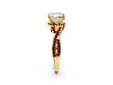 Yellow gold Princess Cut Diamond with Garnet side stone Halo Twist Band Solitaire Prong Setting Ring_26