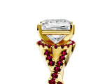 Yellow gold Princess Cut Diamond with Garnet side stone Halo Twist Band Solitaire Prong Setting Ring_29
