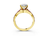 Yellow gold Princess Cut Diamond with Garnet side stone Halo Twist Band Solitaire Prong Setting Ring_33