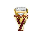 Yellow gold Princess Cut Diamond with Garnet side stone Halo Twist Band Solitaire Prong Setting Ring_35