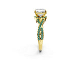 Yellow gold Princess Cut Diamond with Green Sapphire side stone Halo Twist Band Solitaire Prong Setting Ring_38