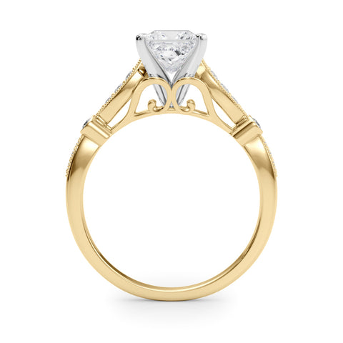 Yellow gold Princess Cut Diamond with Milgrain Marquise and Bezel Accents on a Solitaire Band with Prong Setting 2