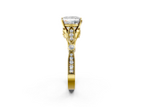 Yellow gold Princess Cut Diamond with Milgrain Marquise and Bezel Accents on a Solitaire Band with Prong Setting_213