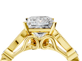 Yellow gold Princess Cut Diamond with Milgrain Marquise and Bezel Accents on a Solitaire Band with Prong Setting_215