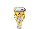Yellow gold Princess Cut Diamond with Milgrain Marquise and Bezel Accents on a Solitaire Band with Prong Setting_216