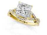 Yellow gold Princess Cut Diamond with Moissanite side stone Halo Twist Band Solitaire Prong Setting Ring_25