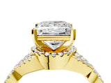 Yellow gold Princess Cut Diamond with Moissanite side stone Halo Twist Band Solitaire Prong Setting Ring_28