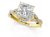 Yellow gold Princess Cut Diamond with Moissanite side stone Halo Twist Band Solitaire Prong Setting Ring_31