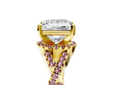 Yellow gold Princess Cut Diamond with Morganite side stone Halo Twist Band Solitaire Prong Setting Ring_17