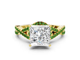 Yellow gold Princess Cut Diamond with Peridot side stone Halo Twist Band Solitaire Prong Setting Ring_24
