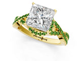 Yellow gold Princess Cut Diamond with Peridot side stone Halo Twist Band Solitaire Prong Setting Ring_25