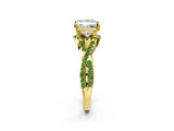 Yellow gold Princess Cut Diamond with Peridot side stone Halo Twist Band Solitaire Prong Setting Ring_26