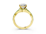 Yellow gold Princess Cut Diamond with Peridot side stone Halo Twist Band Solitaire Prong Setting Ring_27