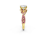 Yellow gold Princess Cut Diamond with Pink Sapphire side stone Halo Twist Band Solitaire Prong Setting Ring_14