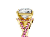 Yellow gold Princess Cut Diamond with Pink Sapphire side stone Halo Twist Band Solitaire Prong Setting Ring_17