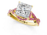 Yellow gold Princess Cut Diamond with Pink Sapphire side stone Halo Twist Band Solitaire Prong Setting Ring_31