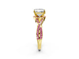 Yellow gold Princess Cut Diamond with Pink Sapphire side stone Halo Twist Band Solitaire Prong Setting Ring_32
