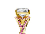 Yellow gold Princess Cut Diamond with Pink Sapphire side stone Halo Twist Band Solitaire Prong Setting Ring_35
