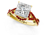 Yellow gold Princess Cut Diamond with Ruby side stone Halo Twist Band Solitaire Prong Setting Ring_31