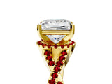 Yellow gold Princess Cut Diamond with Ruby side stone Halo Twist Band Solitaire Prong Setting Ring_35