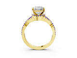 Yellow gold Princess Cut Diamond with Tanzanite side stone Halo Twist Band Solitaire Prong Setting Ring_27