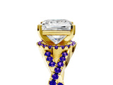 Yellow gold Princess Cut Diamond with Tanzanite side stone Halo Twist Band Solitaire Prong Setting Ring_29