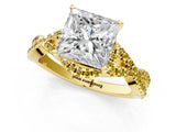Yellow gold Princess Cut Diamond with Yellow Sapphire side stone Halo Twist Band Solitaire Prong Setting Ring_13