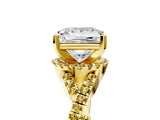 Yellow gold Princess Cut Diamond with Yellow Sapphire side stone Halo Twist Band Solitaire Prong Setting Ring_17