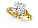 Yellow gold Princess Cut Diamond with Yellow Sapphire side stone Halo Twist Band Solitaire Prong Setting Ring_25