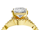Yellow gold Princess Cut Diamond with Yellow Sapphire side stone Halo Twist Band Solitaire Prong Setting Ring_28