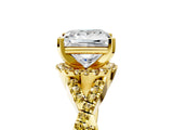 Yellow gold Princess Cut Diamond with Yellow Sapphire side stone Halo Twist Band Solitaire Prong Setting Ring_29