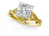 Yellow gold Princess Cut Diamond with Yellow Sapphire side stone Halo Twist Band Solitaire Prong Setting Ring_31
