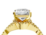 Yellow gold Princess Cut Diamond with Yellow Sapphire side stone Halo Twist Band Solitaire Prong Setting Ring_34