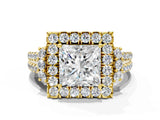 Yellow gold Princess Cut Double Halo Diamond Engagement Ring with Pave Band and Four-Prong Setting_42