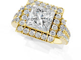 Yellow gold Princess Cut Double Halo Diamond Engagement Ring with Pave Band and Four-Prong Setting_43