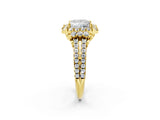 Yellow gold Princess Cut Double Halo Diamond Engagement Ring with Pave Band and Four-Prong Setting_44