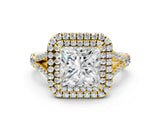 Yellow gold Princess Cut Double Halo Split Shank Diamond Ring with Prong Setting_49