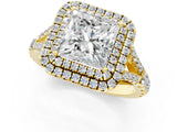 Yellow gold Princess Cut Double Halo Split Shank Diamond Ring with Prong Setting_50