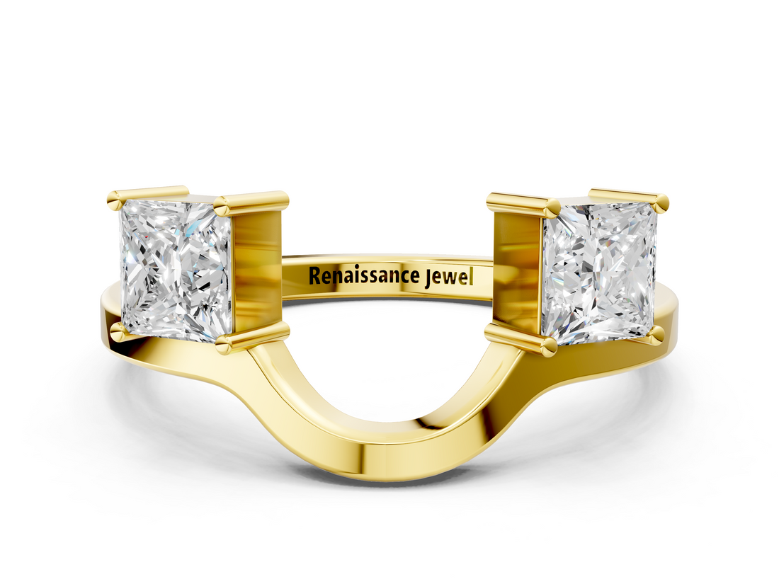 Yellow gold Princess-Cut Dual Stone Open Band with Four-Prong Setting_4