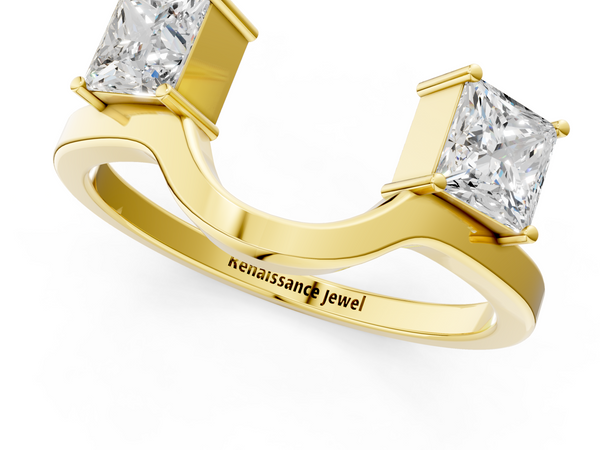Yellow gold Princess Cut Diamond Two-Stone Open Band Ring with Four-Prong Setting